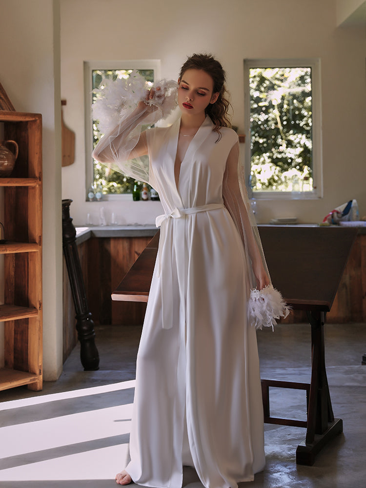 Celestial Feather-Trimmed Robe