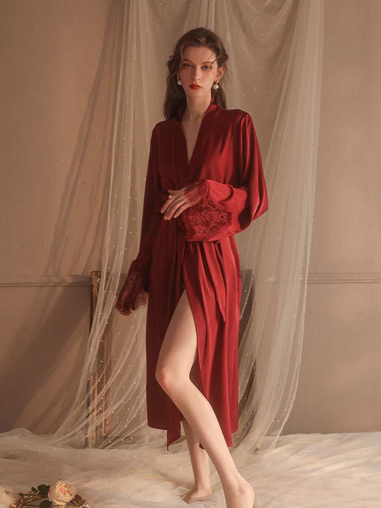 Elegant Lace-Trimmed Silk Robe