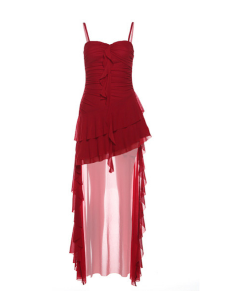 Ruffle High Low Mesh Dress