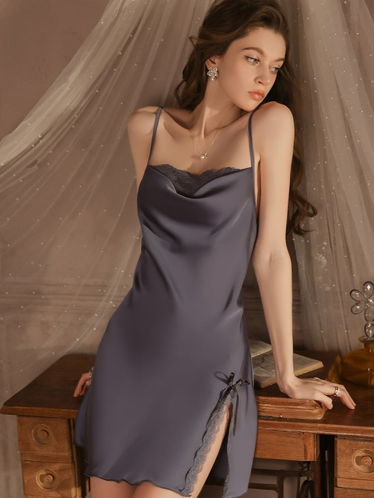 Elegant Satin Slip Dress with Lace Detailing