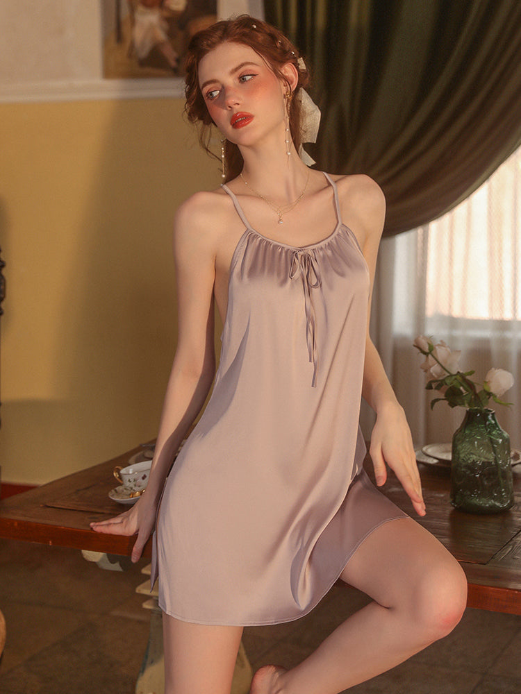 Elegant Halter Neck Satin Slip Dress