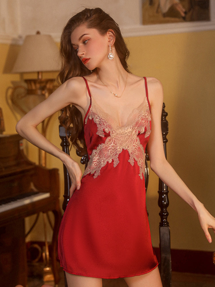 Decadent Nights Silk Chemise with Exquisite Lace Slip