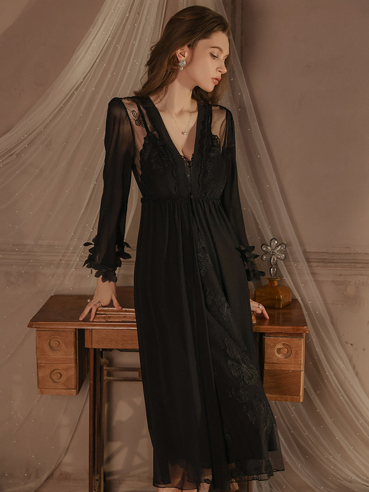 Satin Nightgown with Lace Details