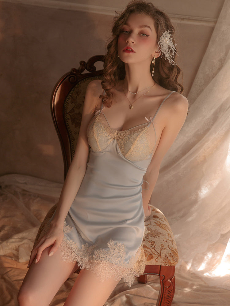 Luxe Chemise with Lace Embellishments Lace Slip Dress