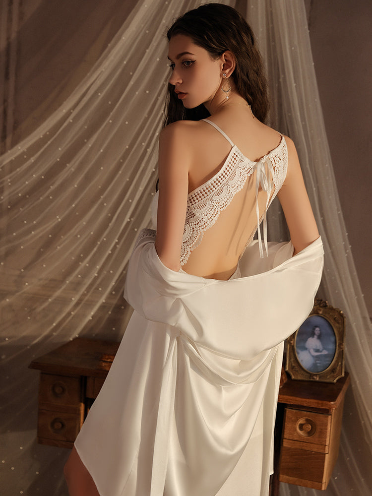 Elegant Satin Slip Dress with Lace Detailing