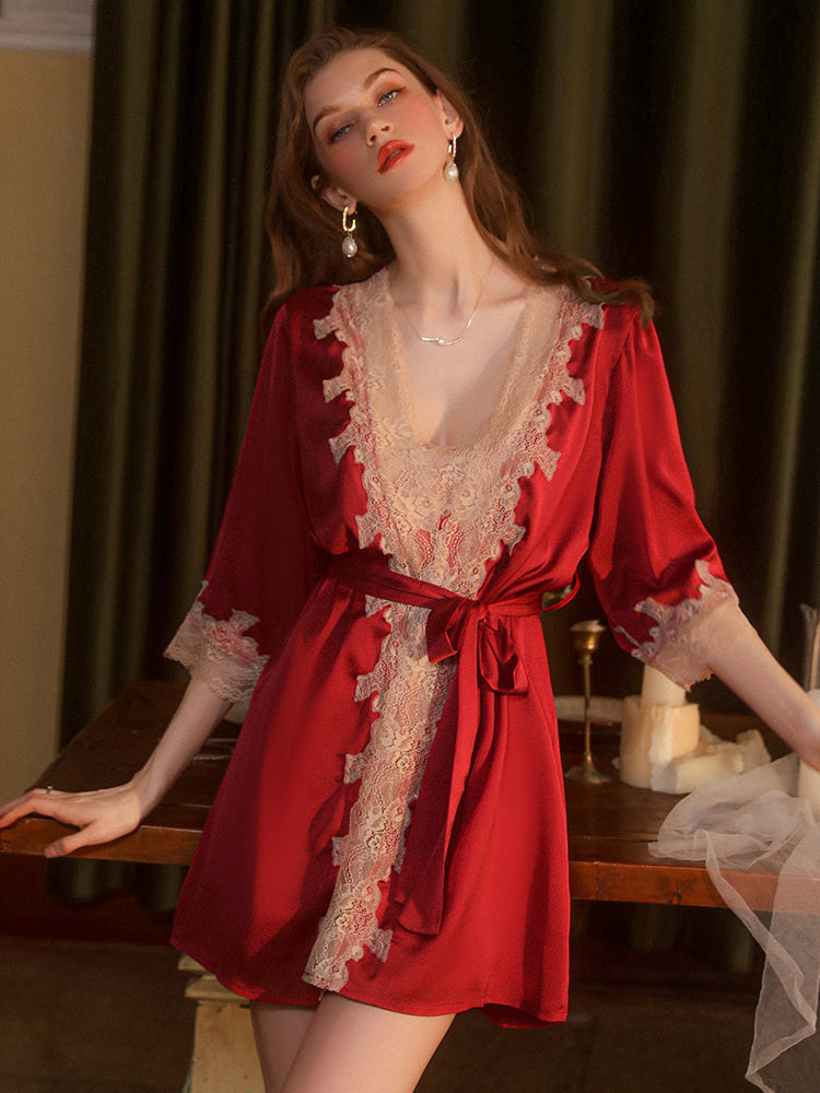 Decadent Nights Silk Chemise with Exquisite Lace Slip