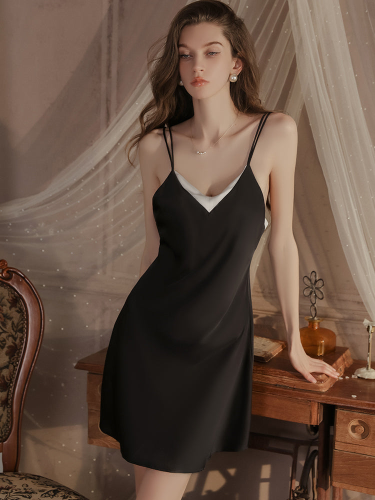 Sleek Midnight Satin Slip Dress