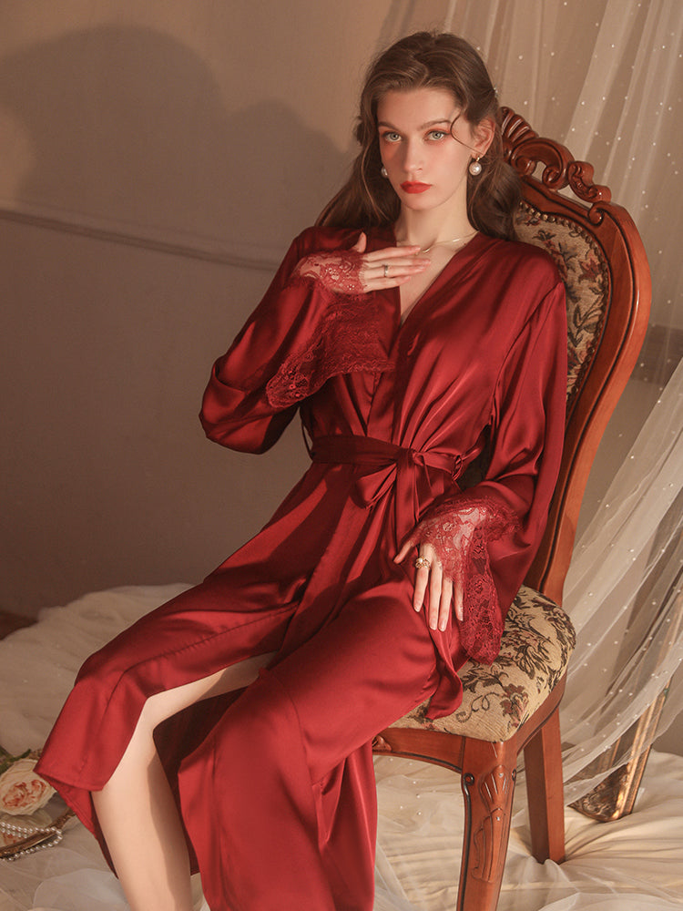 Elegant Lace-Trimmed Silk Robe