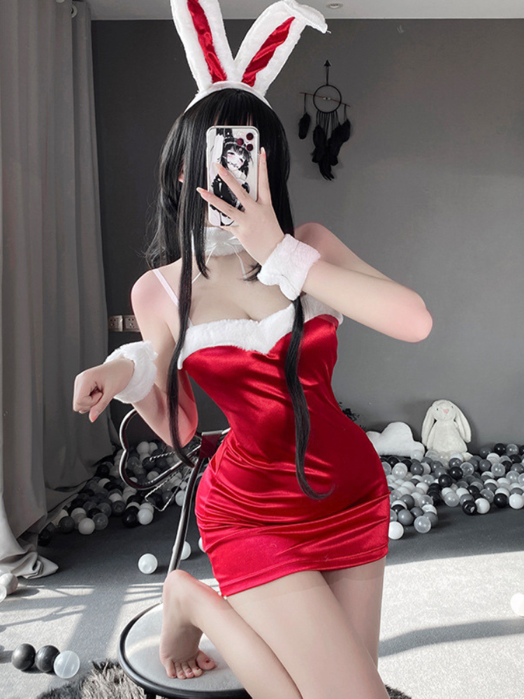 Red velvet bunny costume Christmas dress