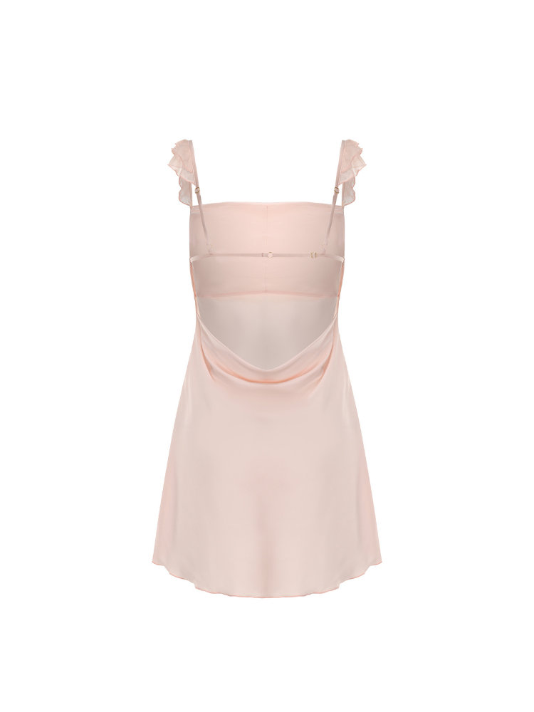 Ruffle Strap Backless Satin Mini Dress