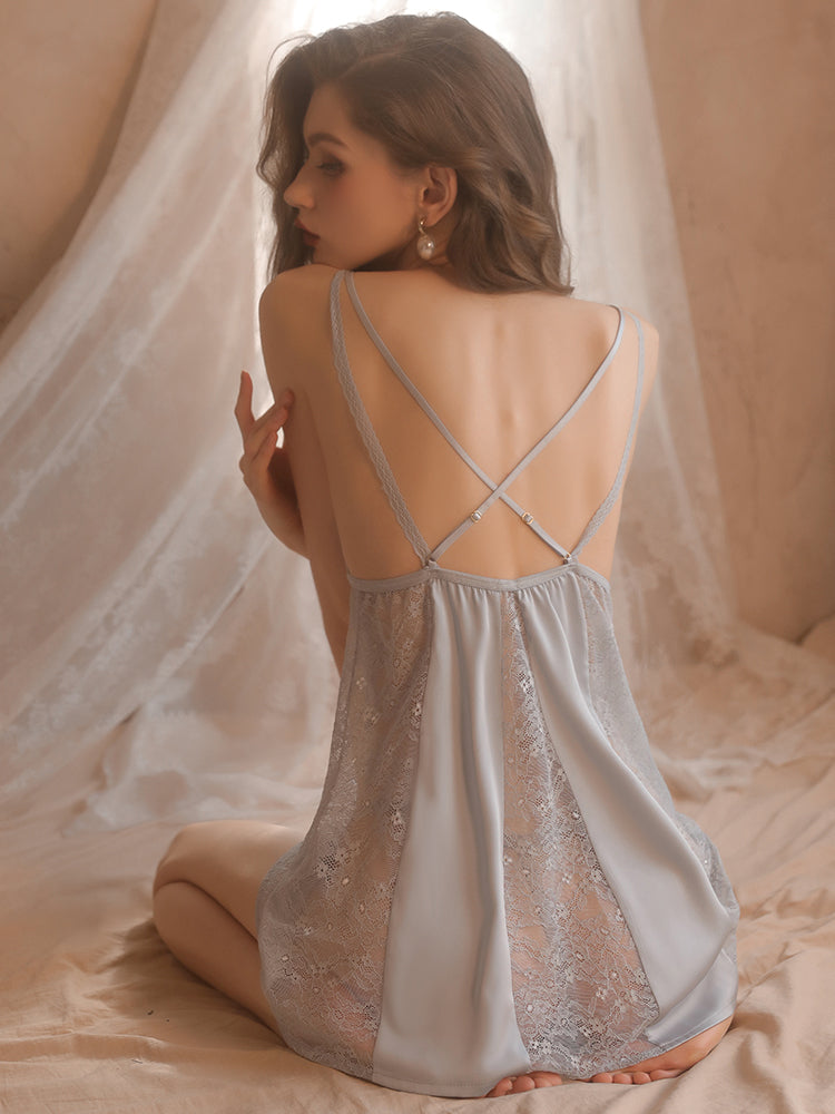 Elegant Lace-Trimmed Satin Slip Dress