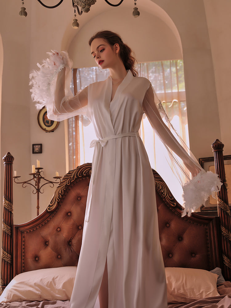 Celestial Feather-Trimmed Robe