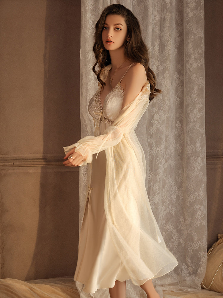 Golden Pearl Elegance Satin Long Slip Dress