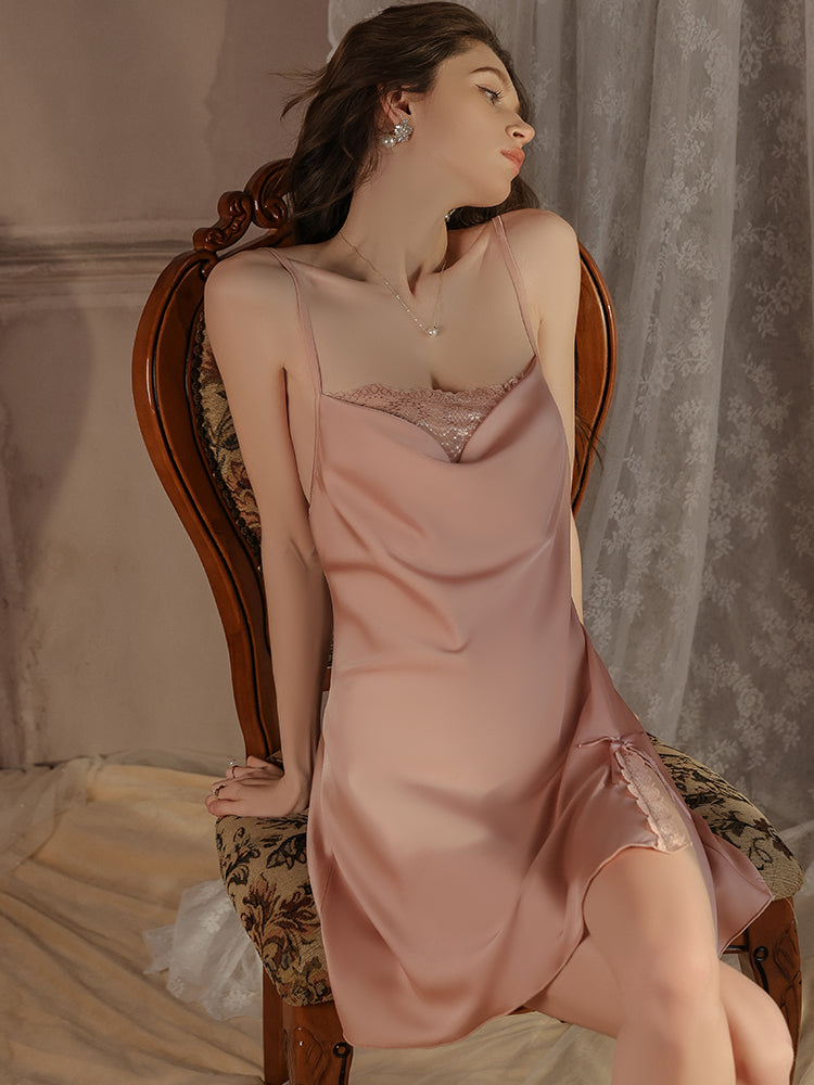 Elegant Satin Slip Dress with Lace Detailing