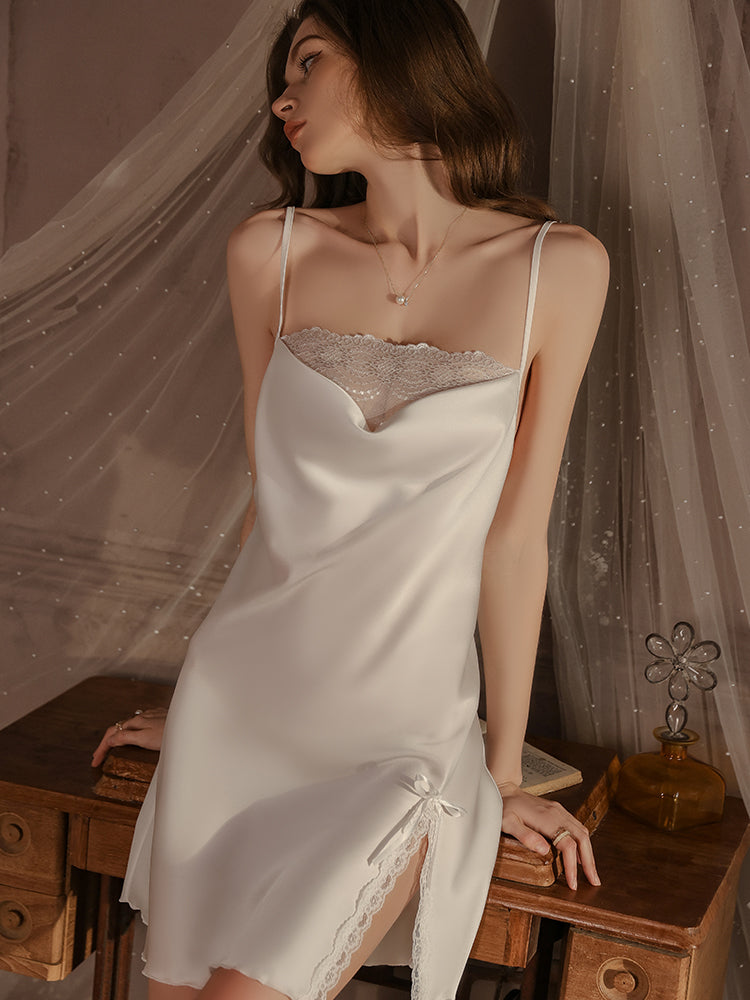 Elegant Satin Slip Dress with Lace Detailing