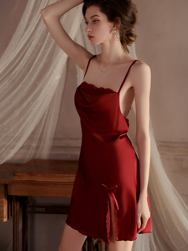 Elegant Satin Slip Dress with Lace Detailing