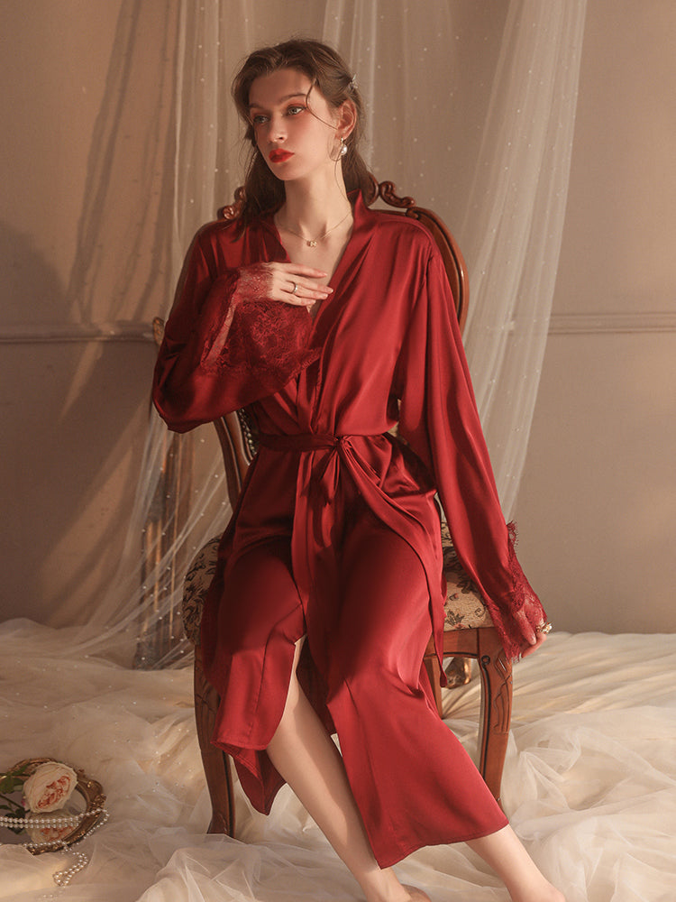 Elegant Lace-Trimmed Silk Robe