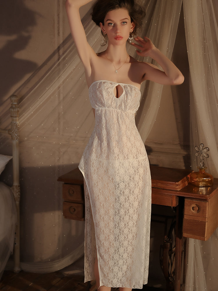 Strapless Lace Keyhole Gown