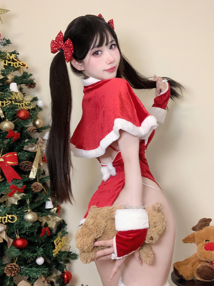 back view of Red Christmas cosplay costume set