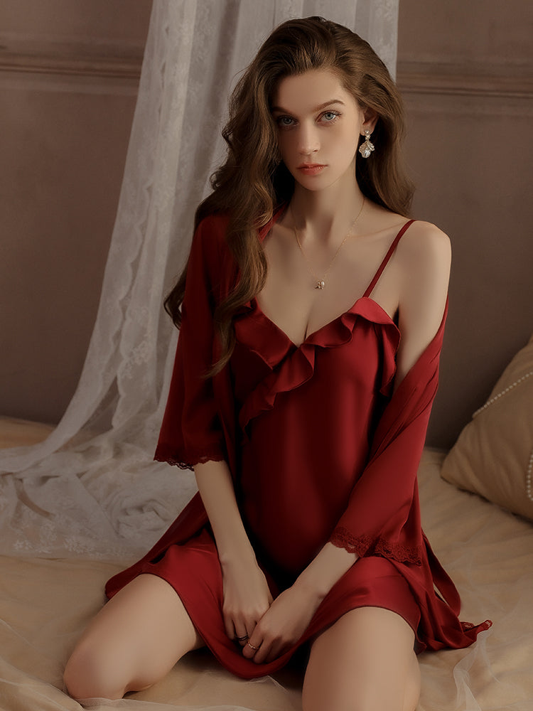 Satin Ruffle Trimmed Slip Dress