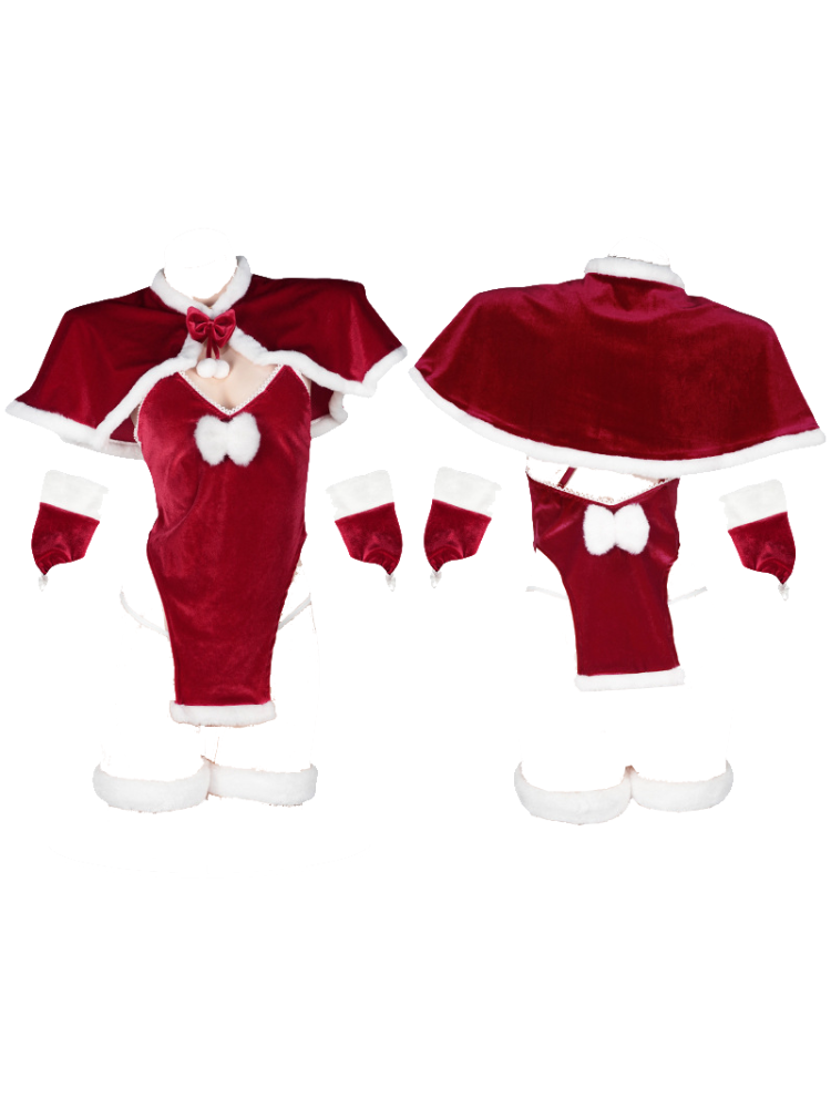 Red velvet Christmas dress white trim