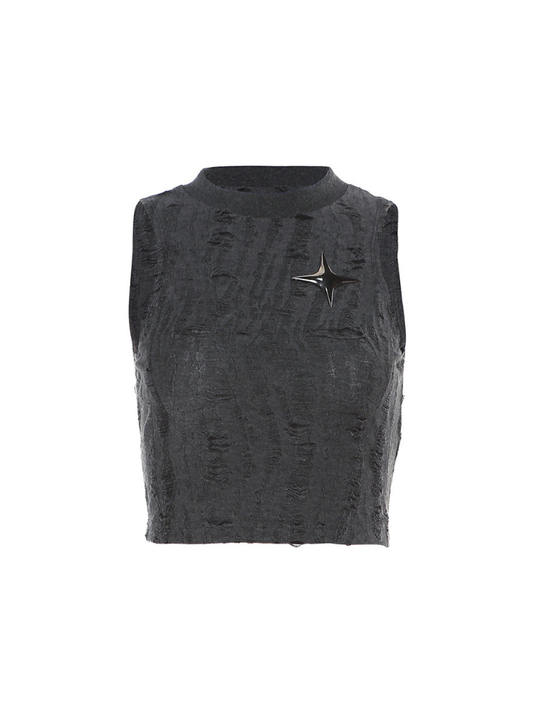 Black sleeveless top with a star design on a white background
