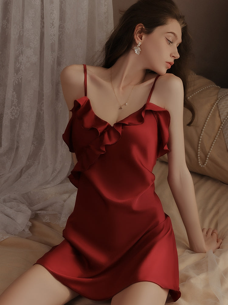 Satin Ruffle Trimmed Slip Dress