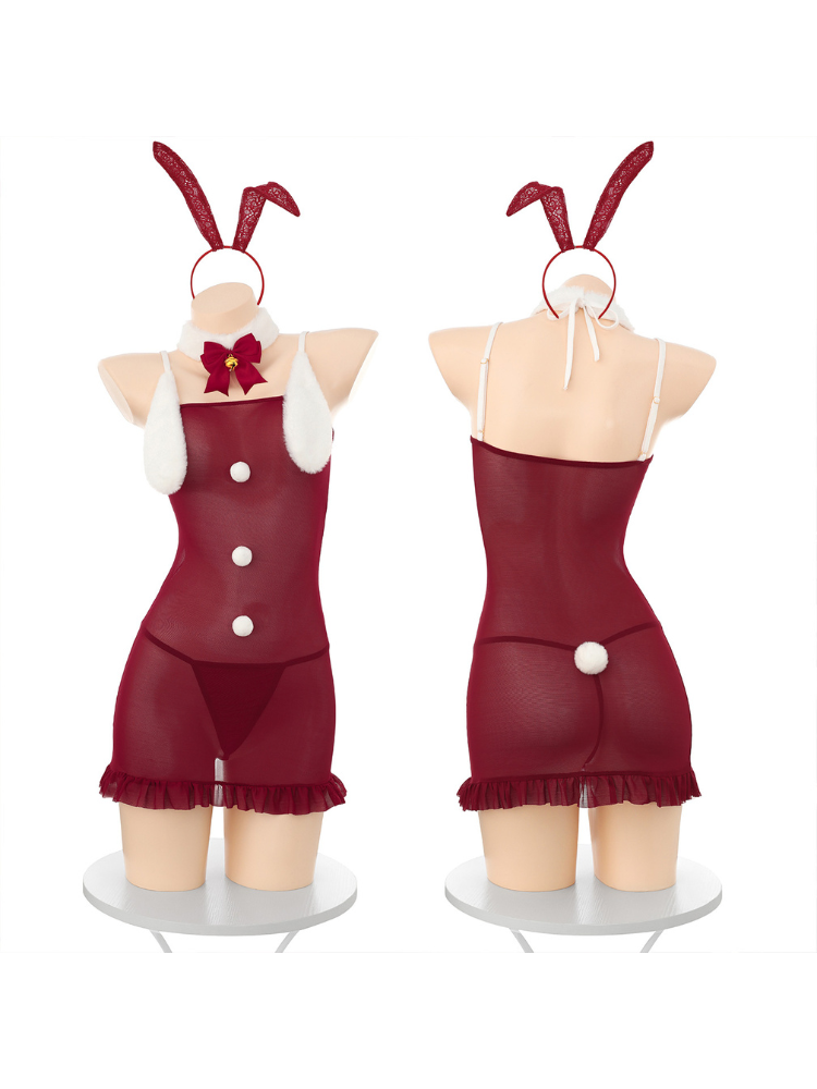 Santa Bunny Mesh Babydoll Christmas Lingerie