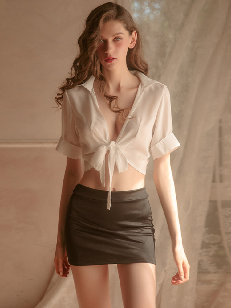 Chic Tie-Front Cropped Blouse & Short Sets