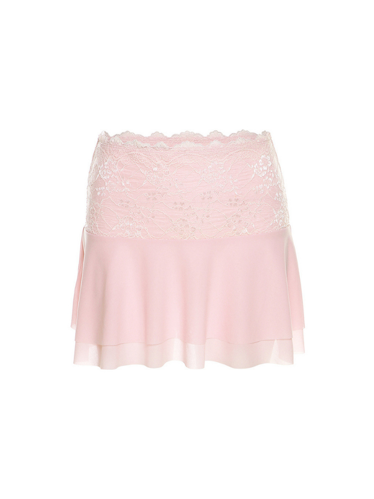 Pink lace skirt on a white background