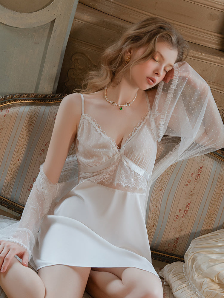 white slip dress, lace slip dress, babydoll nightgown, sheer lingerie, Swiss dot mesh, white lingerie, sexy sleepwear.