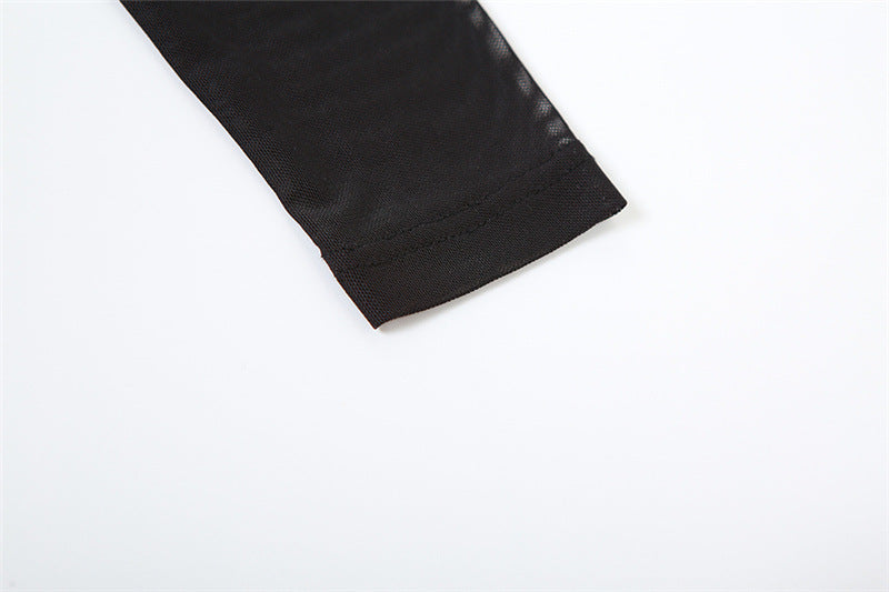 Black Sheer Mesh Long Sleeve Bodysuit