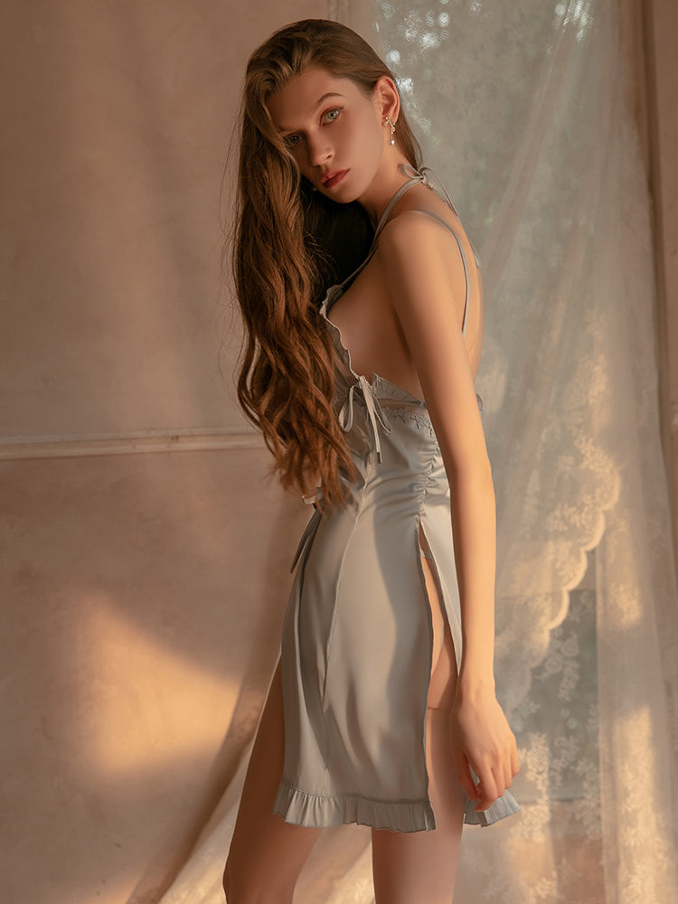 Satin Elegance High-Slit Mini Slip Dress