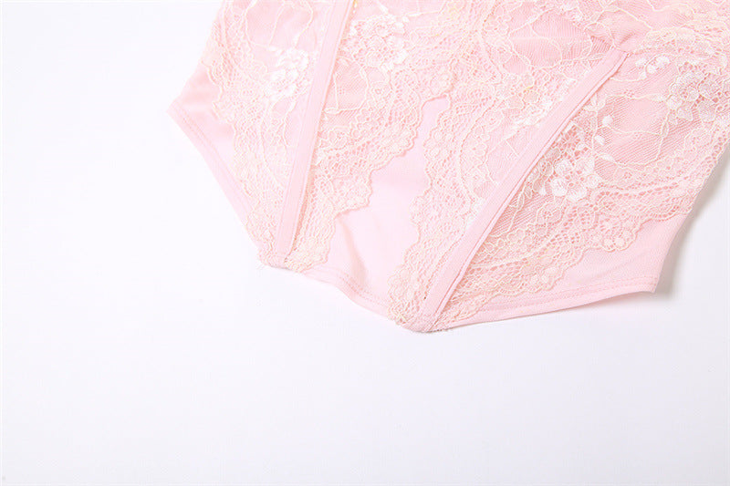 Pink Lace Corset Top and Pleated Mini Skirt Two Piece Set