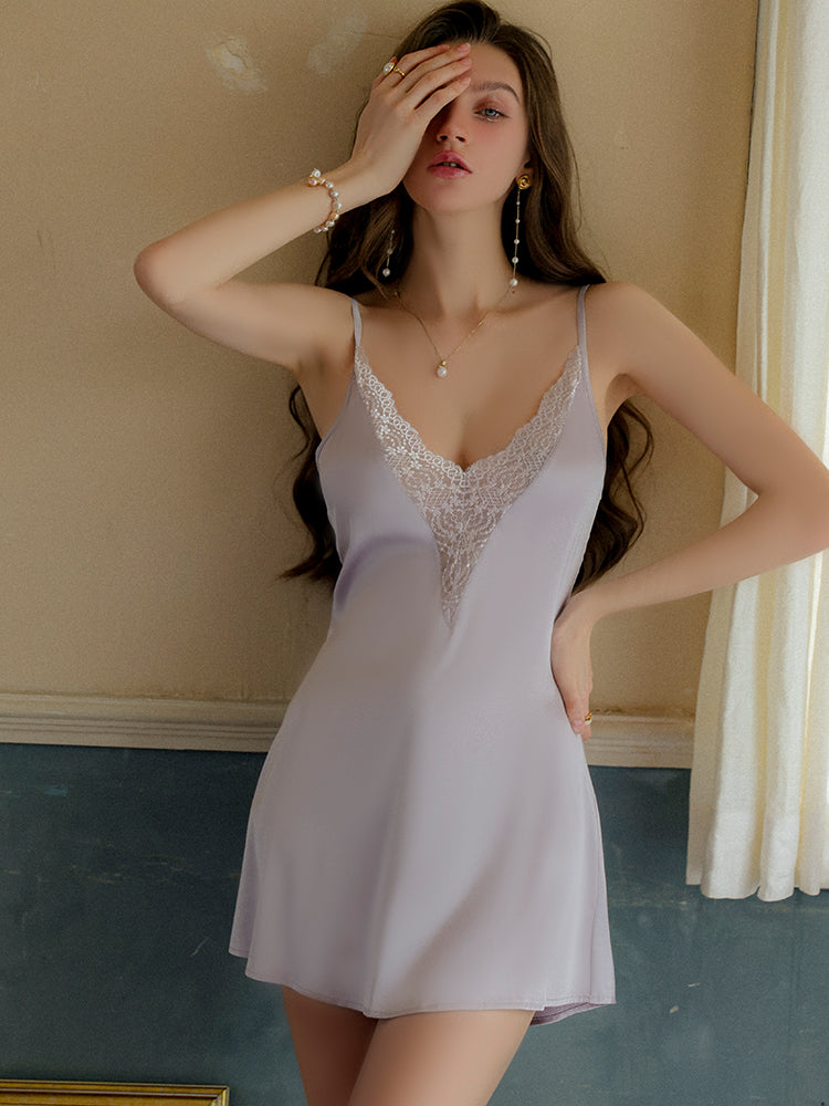 Chic Satin Slip Dress with Lace Detailing