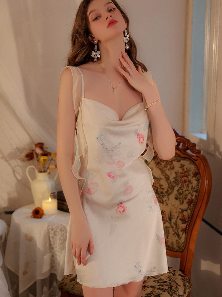 Whispering Blossom Satin Chemise Slip Dress