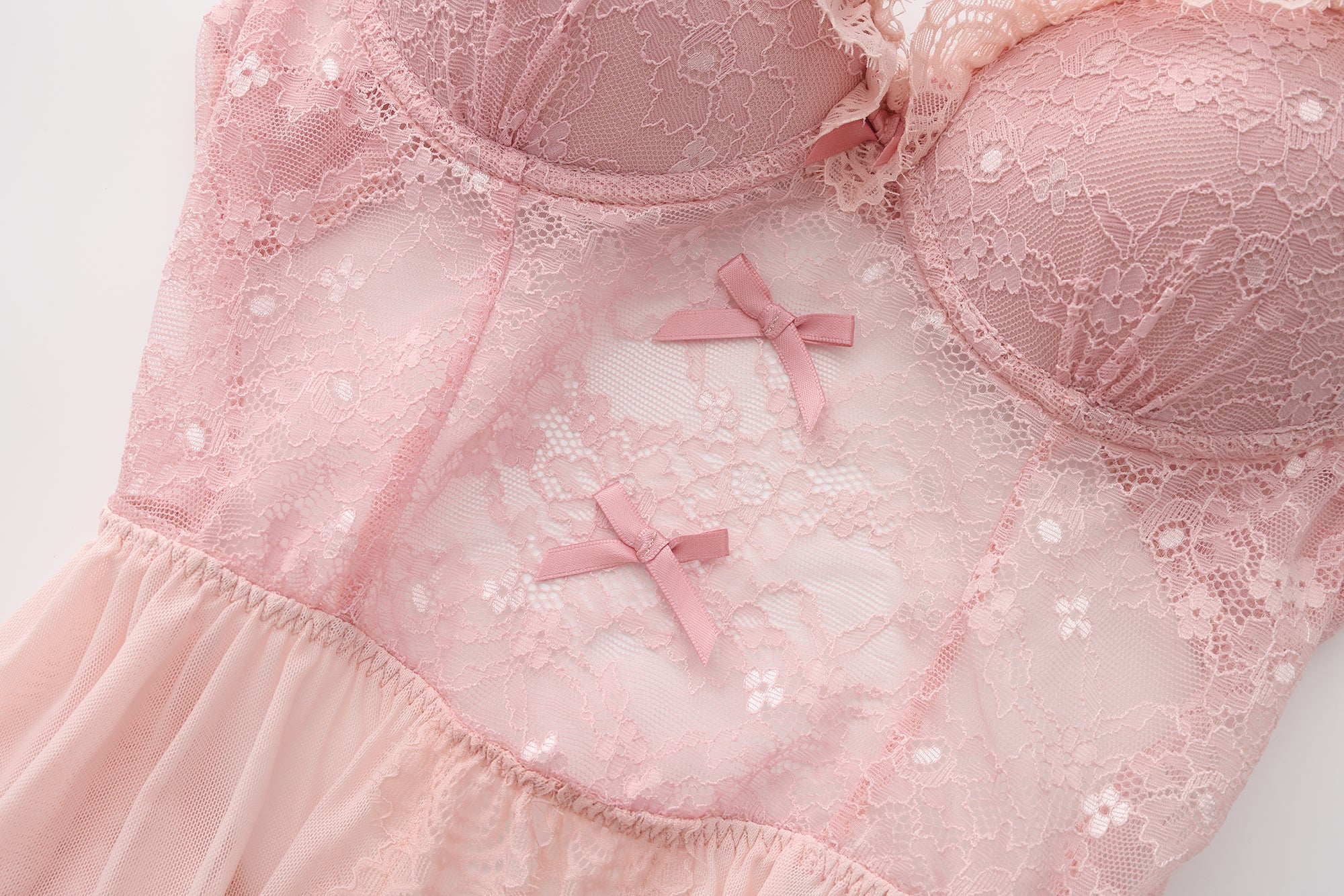 Lace Trim Mesh Babydoll Nightdress