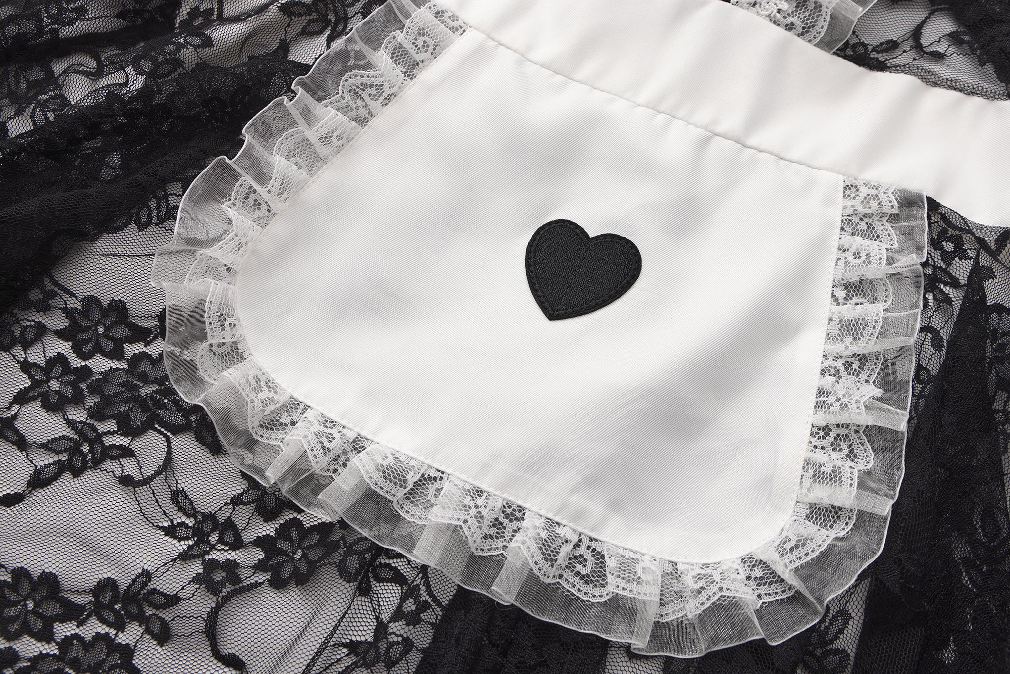 Lace Apron Maid Dress with Sheer Skirt and Detachable Padding