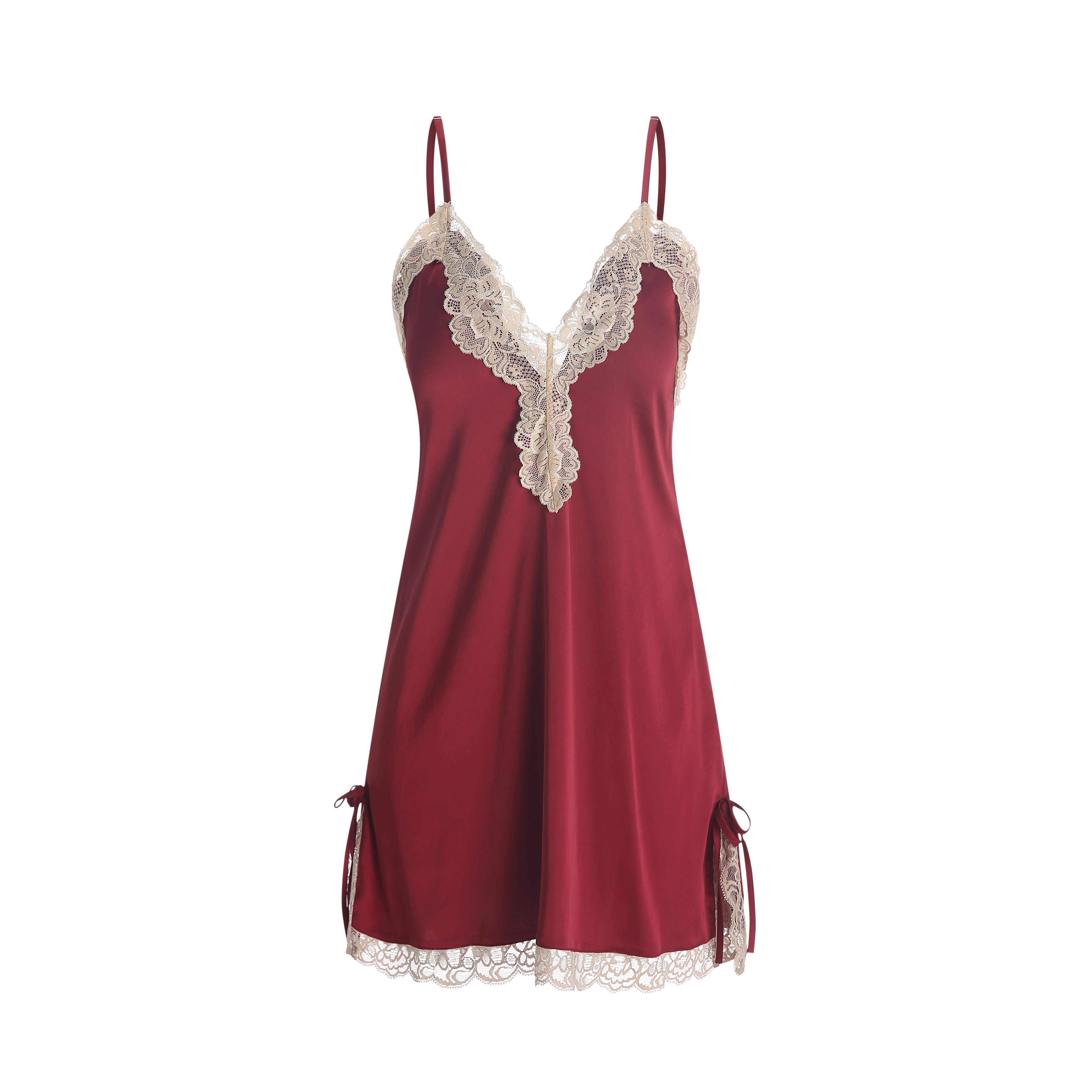 Robe nuisette en satin avec bordure en dentelle