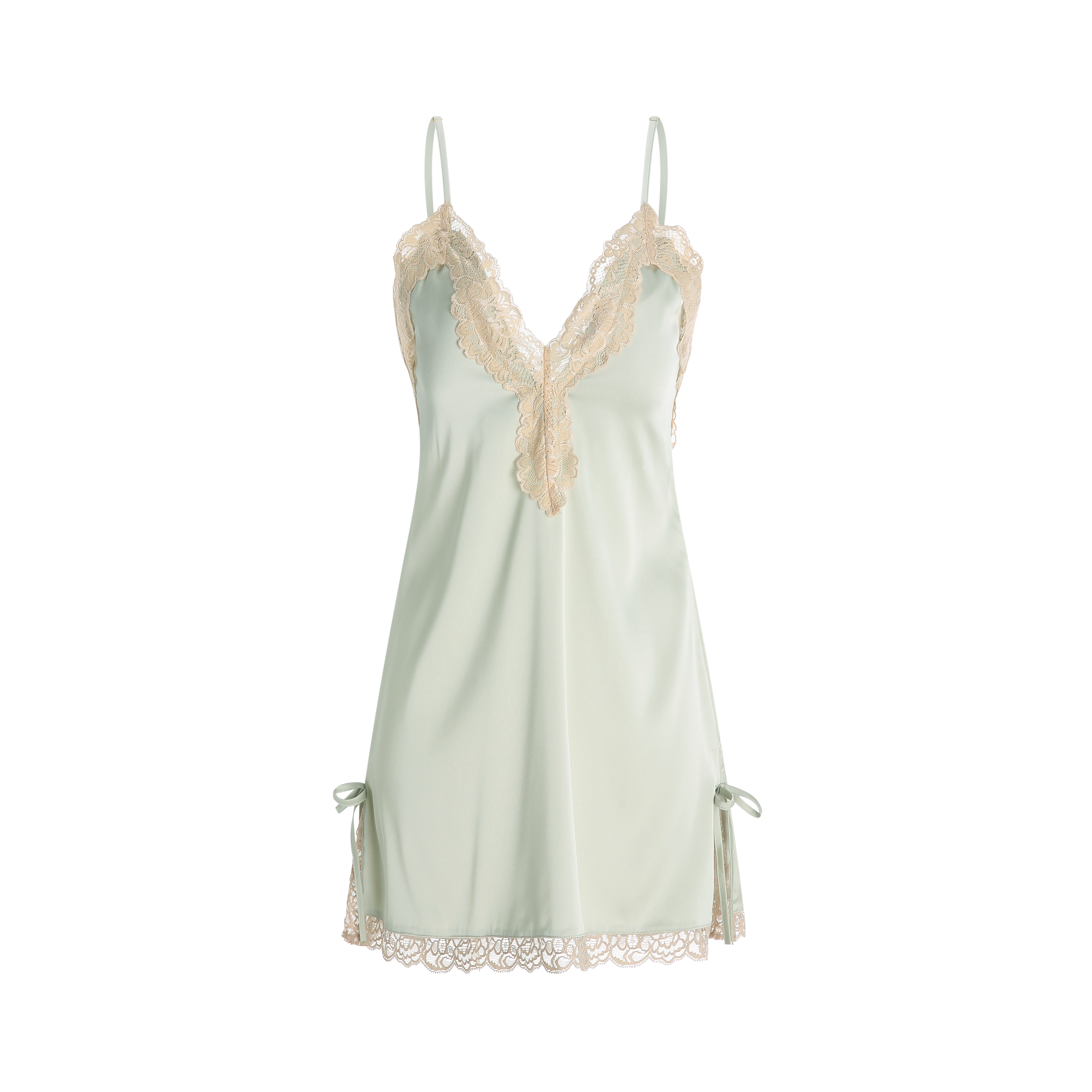 Robe nuisette en satin avec bordure en dentelle