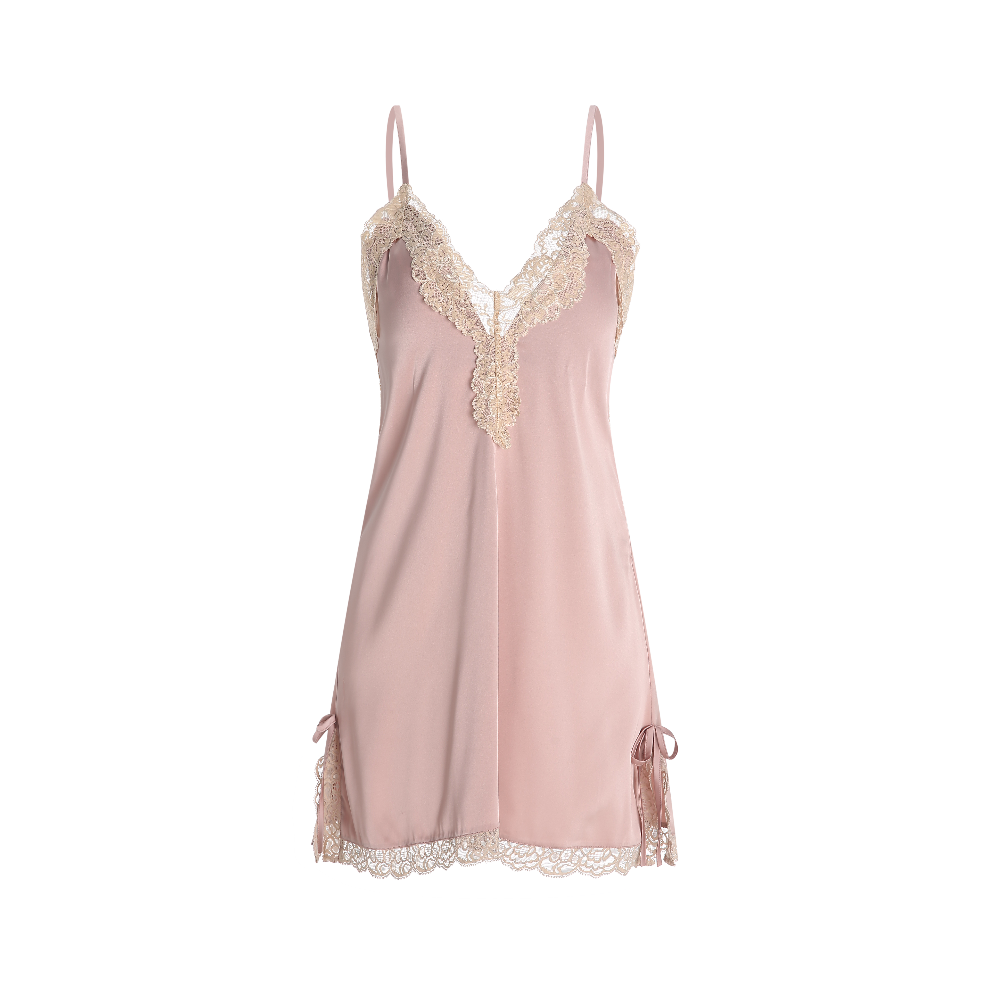 Robe nuisette en satin avec bordure en dentelle