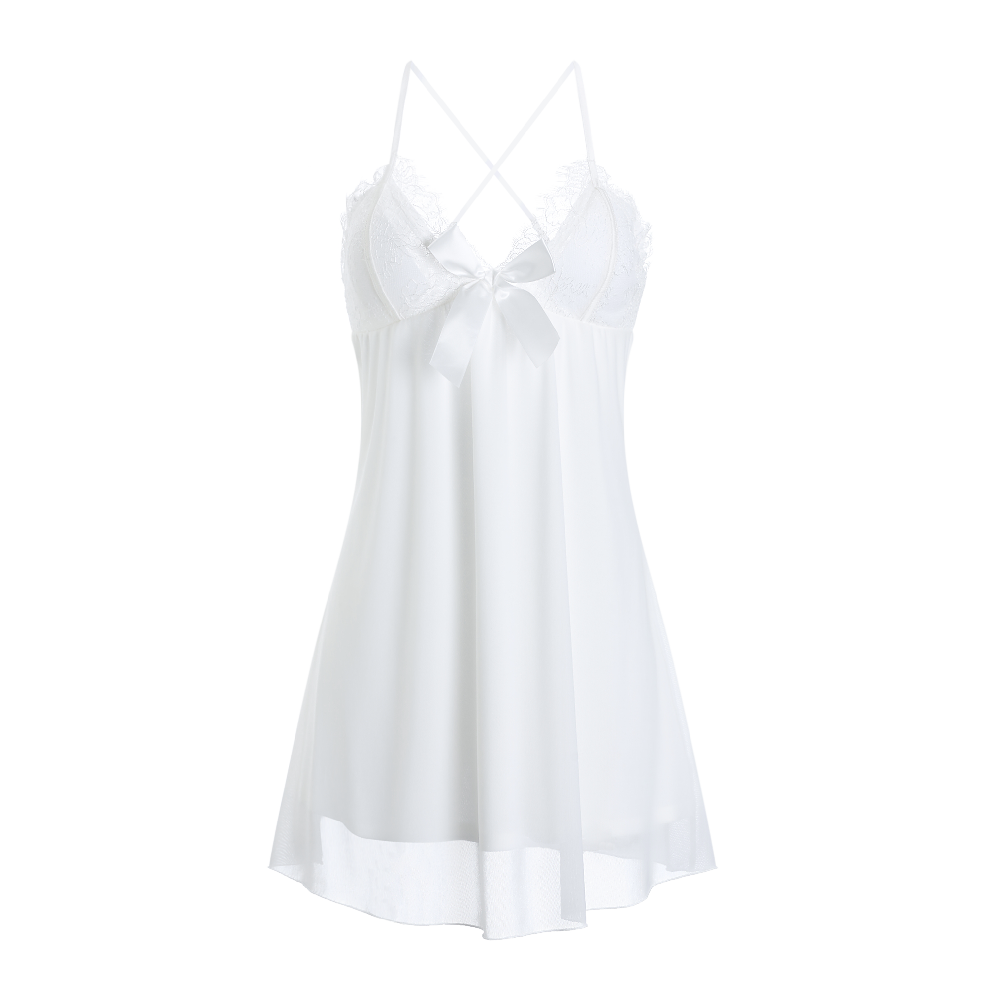 Chemise de nuit élégante en satin blanc avec détails en dentelle