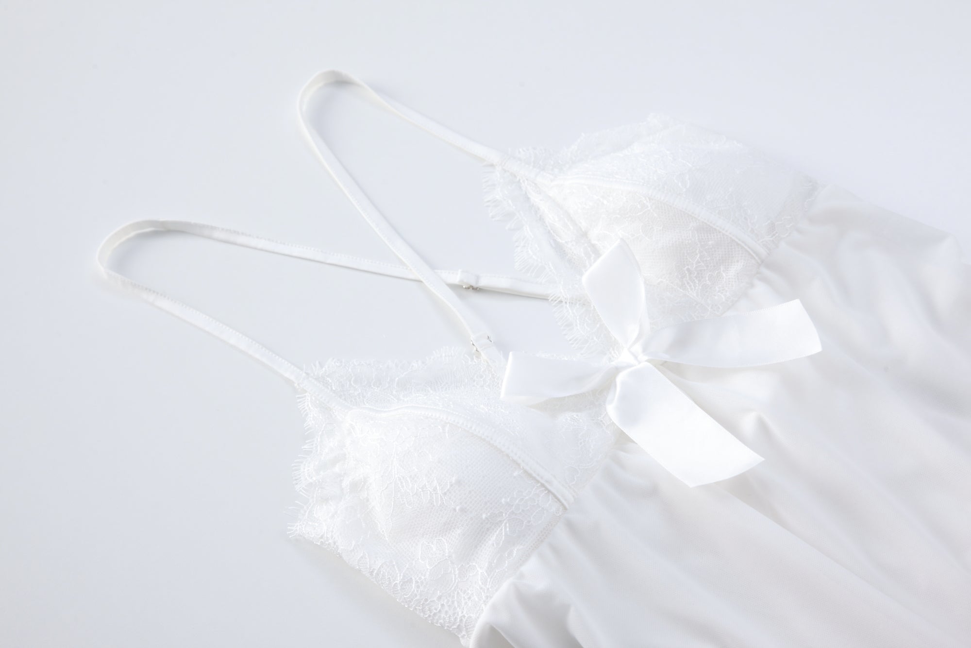 Elegant White Satin Nightgown with Lace Details