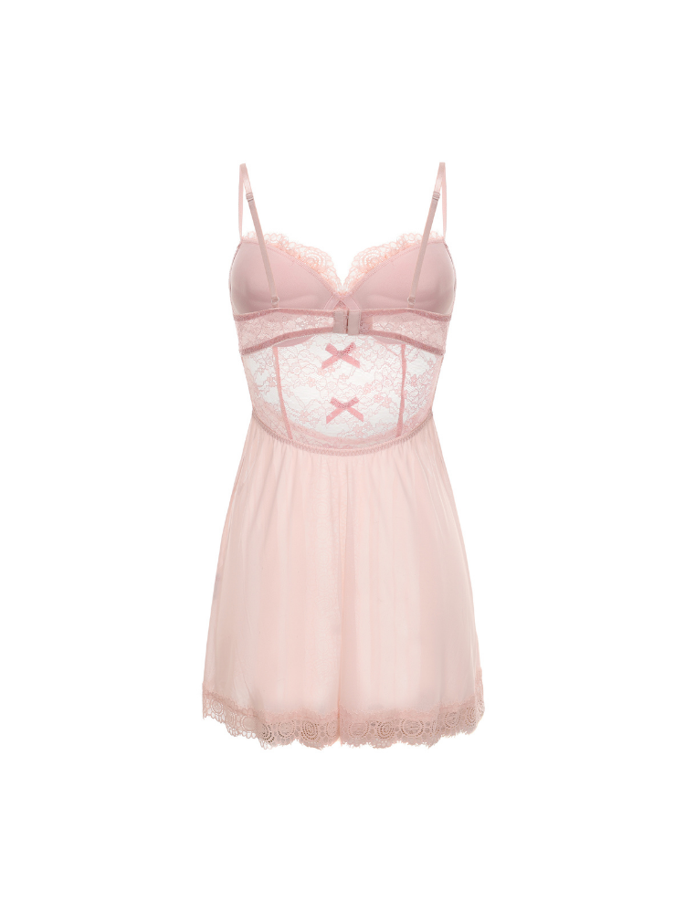 Lace Trim Mesh Babydoll Nightdress