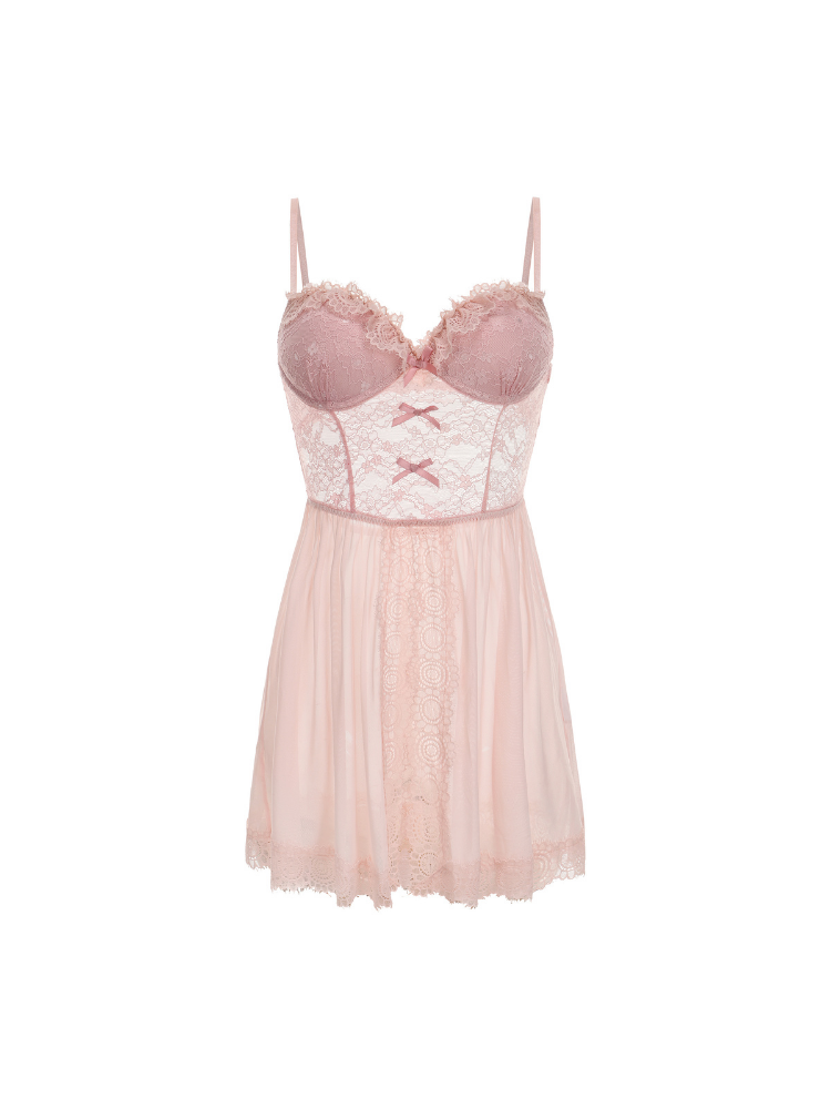 Lace Trim Mesh Babydoll Nightdress