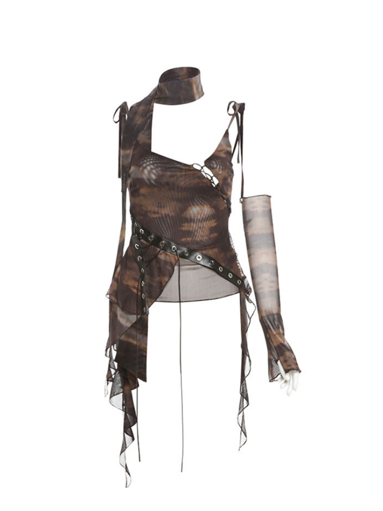 Steampunk-style top with decorative elements on a white background