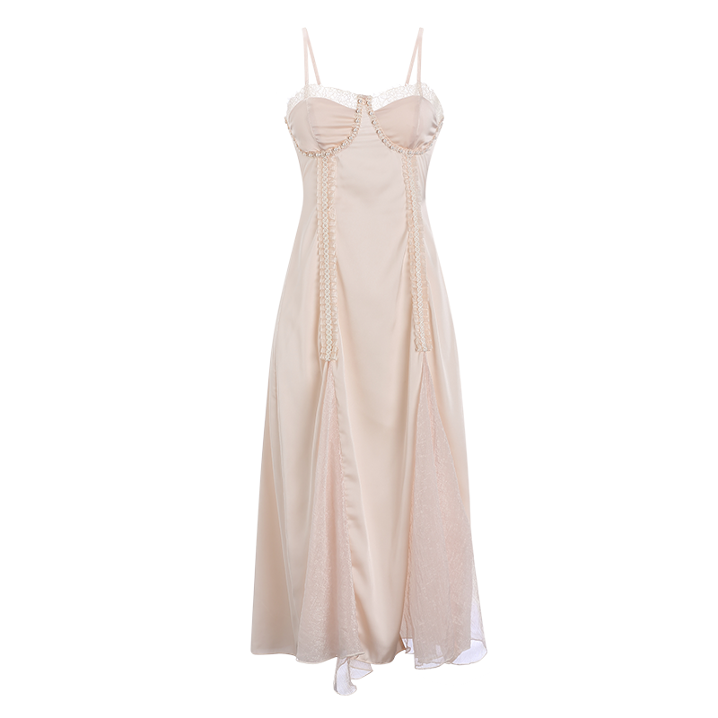 Regal Pearl-Embellished Maxi Slip Dress